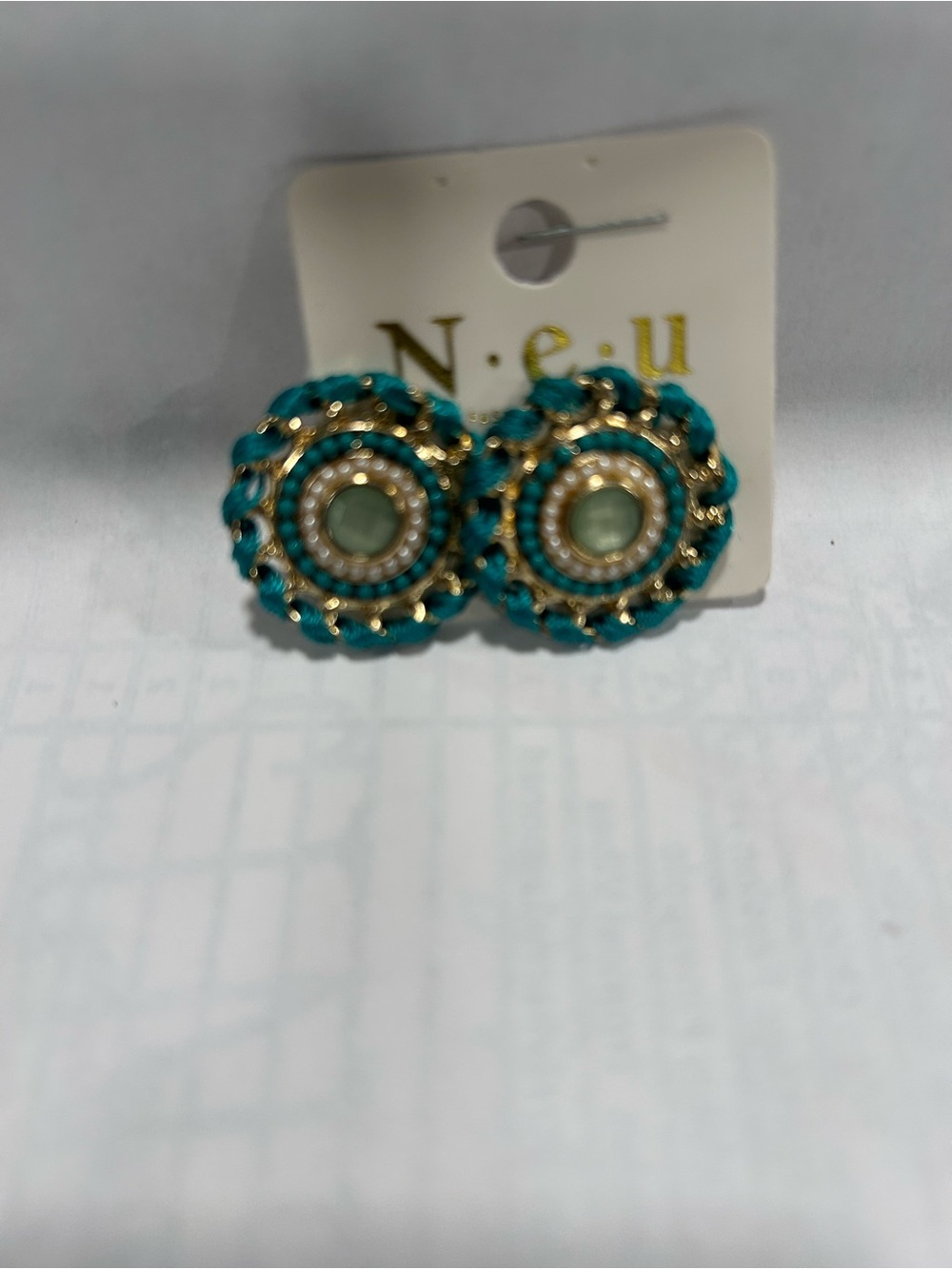 Turquoise Gold Accent Filigree Button Earrings
